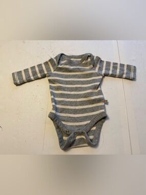 GAP Gray and Cream Striped Long-Sleeve Baby Sweater Onesie
